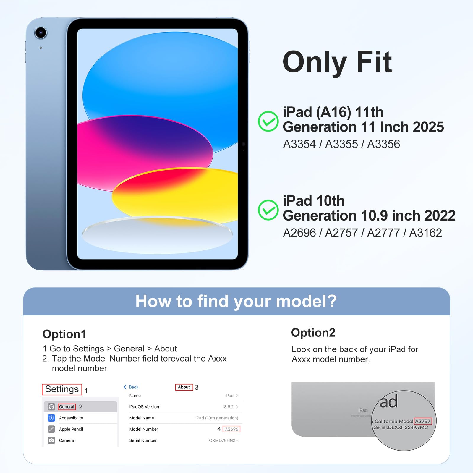 Case for iPad a16 Case with Screen Protector, Compatible with iPad 11th Generation Case 11 Inch 2025 / iPad 10th Generation Case 10.9 Inch 2022