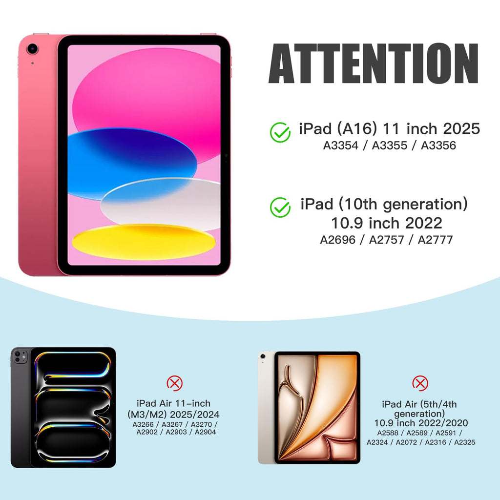 Case for iPad A16 Case, Compatible with iPad 11th Generation Case 11 Inch 2025, iPad 10th Generation Case 10.9 Inch 2022 with Pencil Holder for Women Girls
