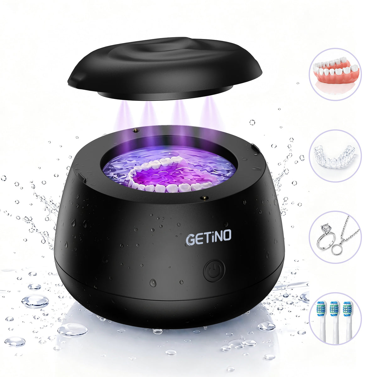 Getino Ultrasonic Retainer Cleaner Machine, IPX7 48KHz Denture Cleaner for Braces, Aligners, Mouth Guard, Jewelry, Toothbrush Heads