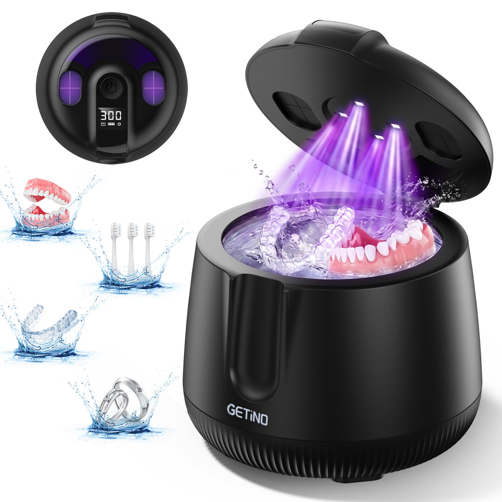 Getino Ultrasonic Retainer Cleaner Machine 48kHz Ultrasonic Denture Jewelry Cleaner for Mouth Guards, Night Guards, Braces, Aligner, Dental Pod, Toothbrush Heads, 200ml