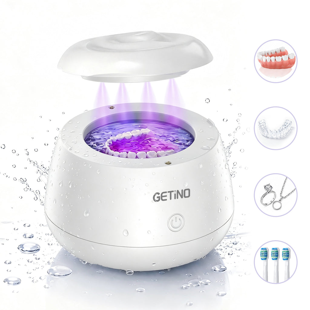 Getino Ultrasonic Retainer Cleaner Machine, IPX7 48KHz Denture Cleaner for Braces, Aligners, Mouth Guard, Jewelry, Toothbrush Heads