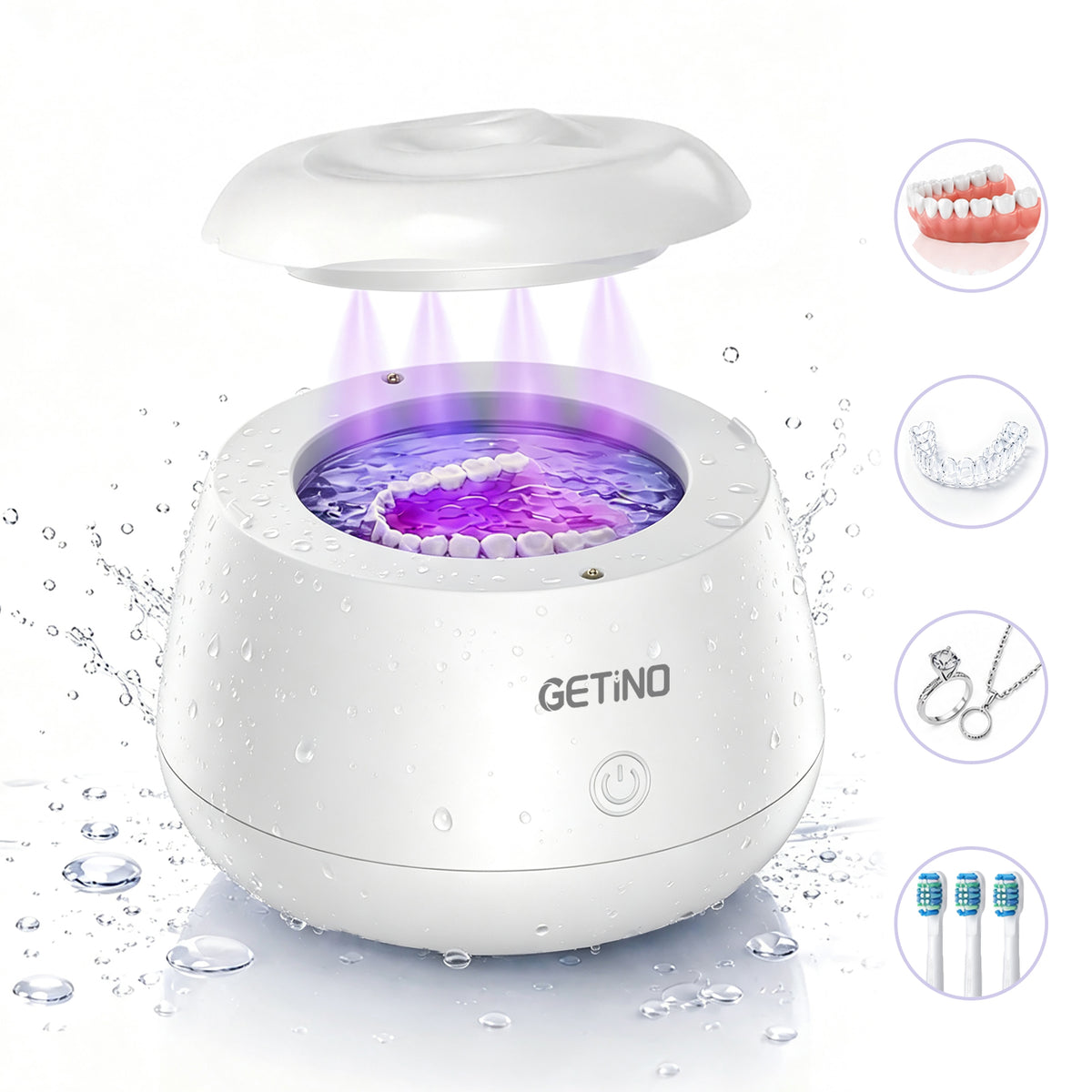 Getino Ultrasonic Retainer Cleaner Machine, IPX7 48KHz Denture Cleaner for Braces, Aligners, Mouth Guard, Jewelry, Toothbrush Heads