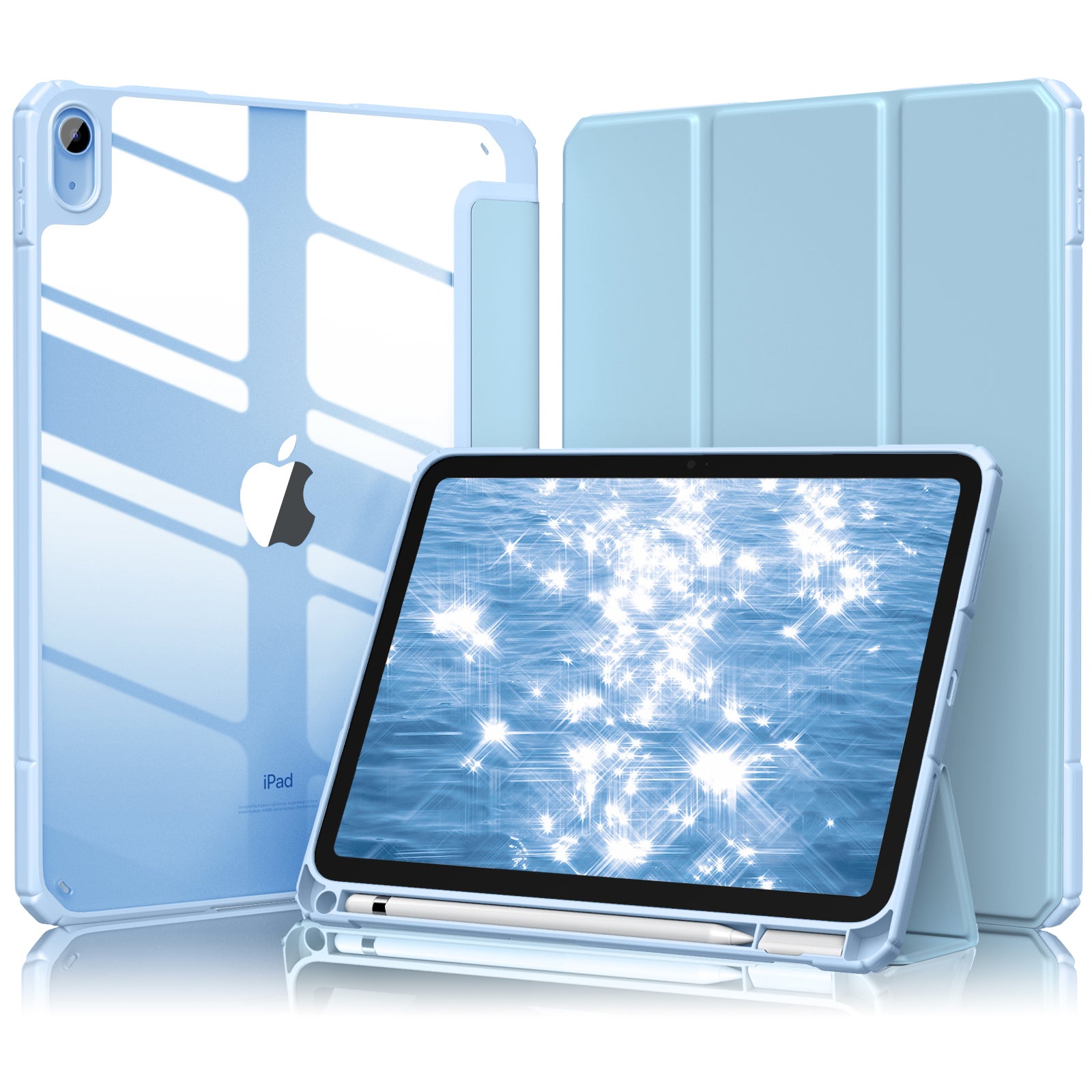 Getino Compatible with Apple iPad 10th/11th Generation A16 Case 11 inch Clear Back Cover with Pencil Holder, Navy Blue