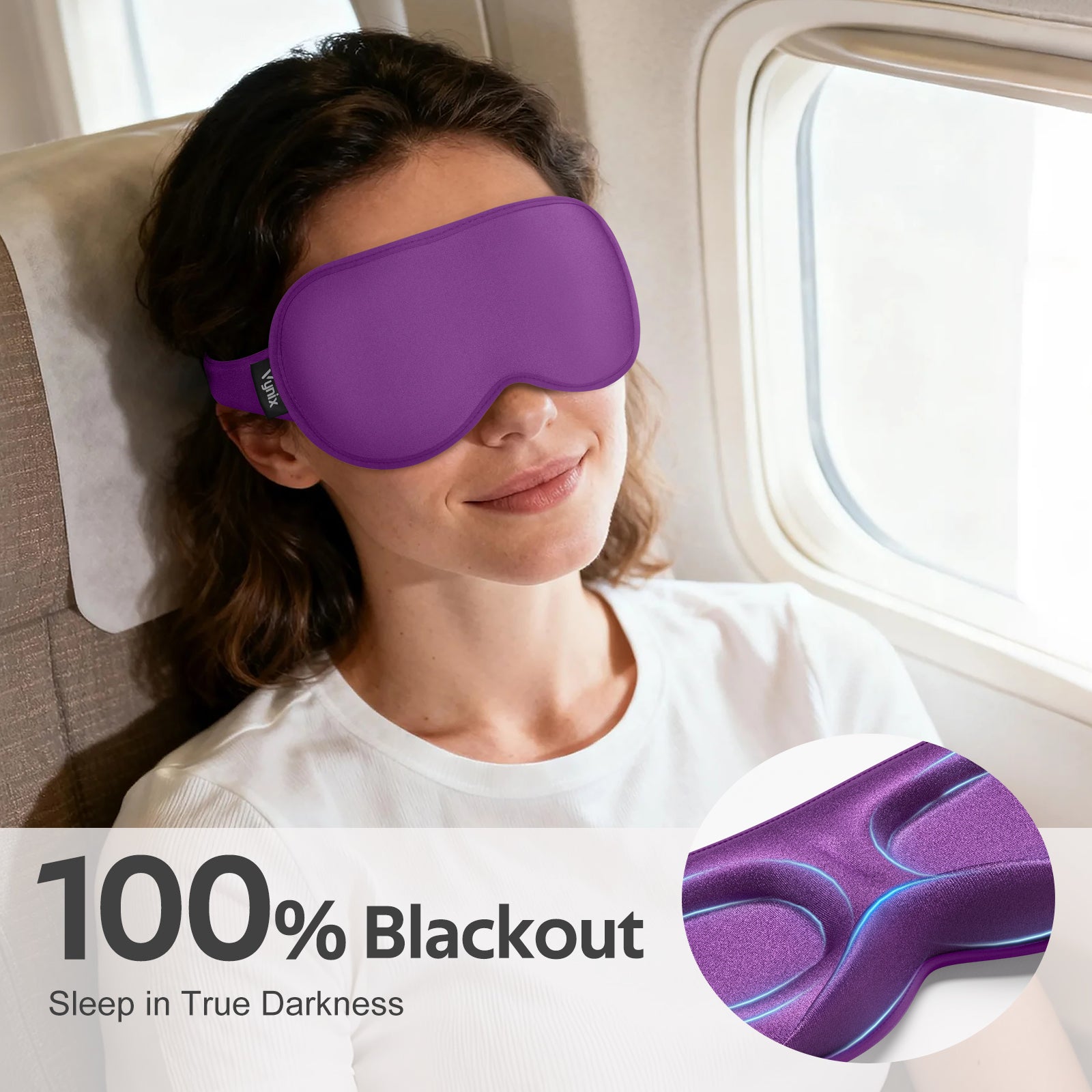 Getino 3D Sleep Masks for Women Men, Blackout Soft Eye Masks for Sleeping, Cotton, Purple