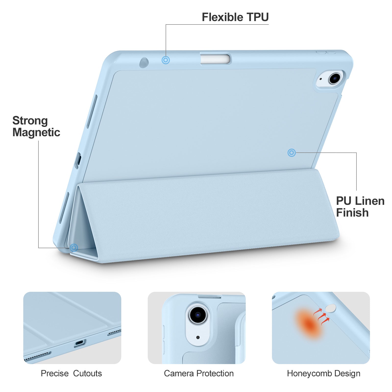 Getino Compatible With iPad Air 11 inch (M4/M3/M2) /Air 5th/ Air 4th Generation Case with Pencil Holder