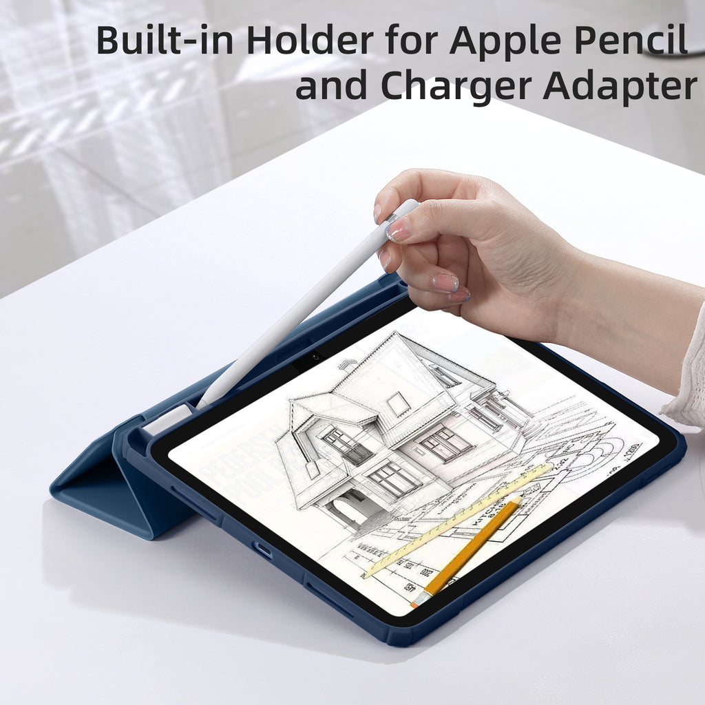 Getino Compatible with Apple iPad 10th/11th Generation A16 Case 11 inch Clear Back Cover with Pencil Holder, Navy Blue