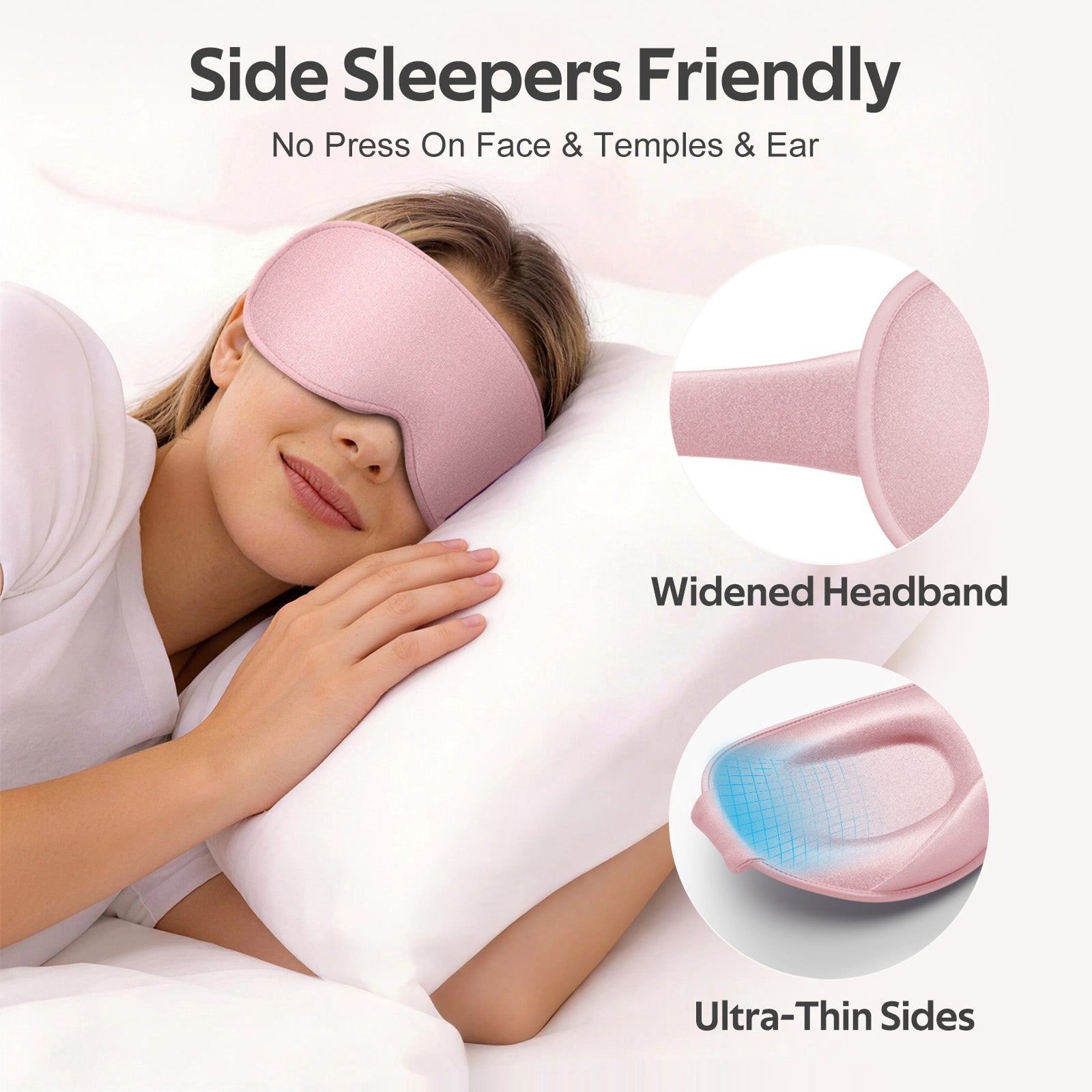 Getino 3D Sleep Masks for Women Men, Blackout Soft Eye Masks for Sleeping, Cotton, Pink