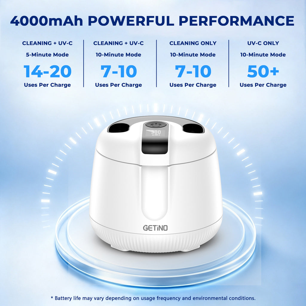 Getino Ultrasonic Retainer Cleaner Machine 48kHz Ultrasonic Denture Cleaner for Mouth Guards, Night Guards, Braces, Aligner, Dental Pod, Jewelry & Toothbrush Heads, 200ml, Battery Operated