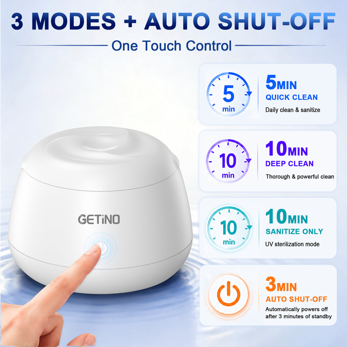 Getino Ultrasonic Retainer Cleaner Machine, IPX7 48KHz Denture Cleaner for Braces, Aligners, Mouth Guard, Jewelry, Toothbrush Heads