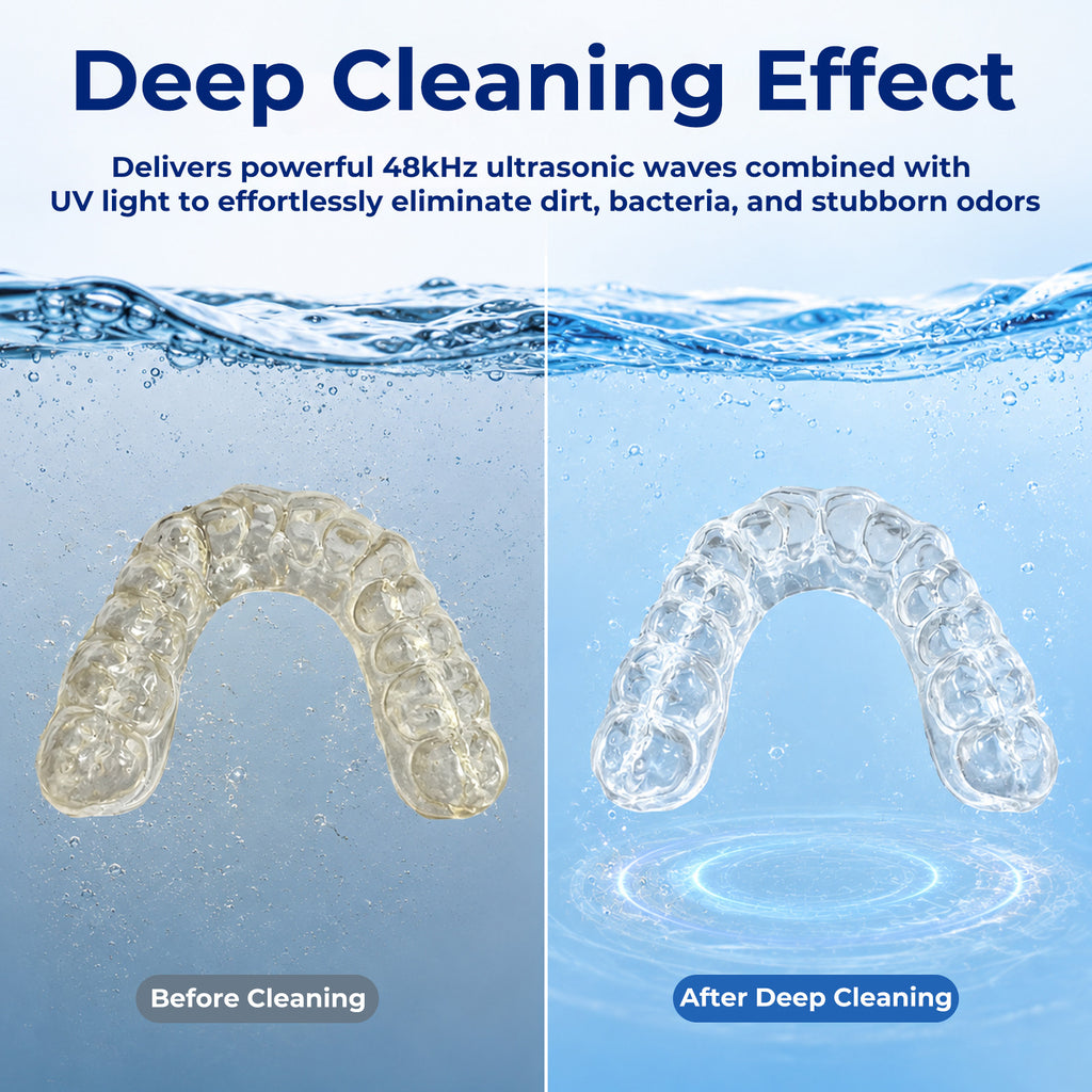 Getino Ultrasonic Retainer Cleaner Machine 48kHz Ultrasonic Denture Jewelry Cleaner for Mouth Guards, Night Guards, Braces, Aligner, Dental Pod, Toothbrush Heads, 200ml