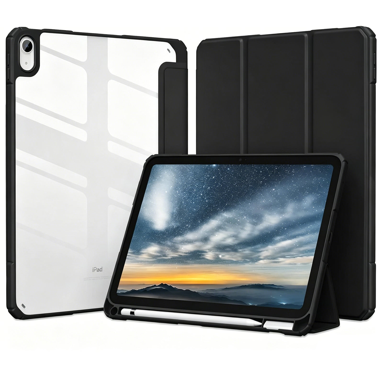 Getino Compatible with Apple iPad 10th/11th Generation A16 Case 11 inch Clear Back Cover with Pencil Holder, Navy Blue