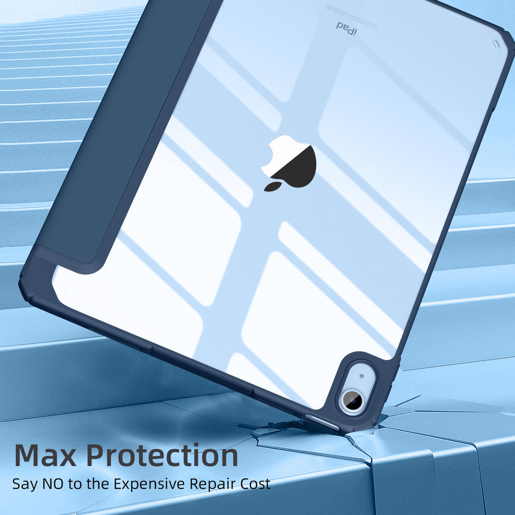 Getino Compatible with Apple iPad 10th/11th Generation A16 Case 11 inch Clear Back Cover with Pencil Holder, Navy Blue