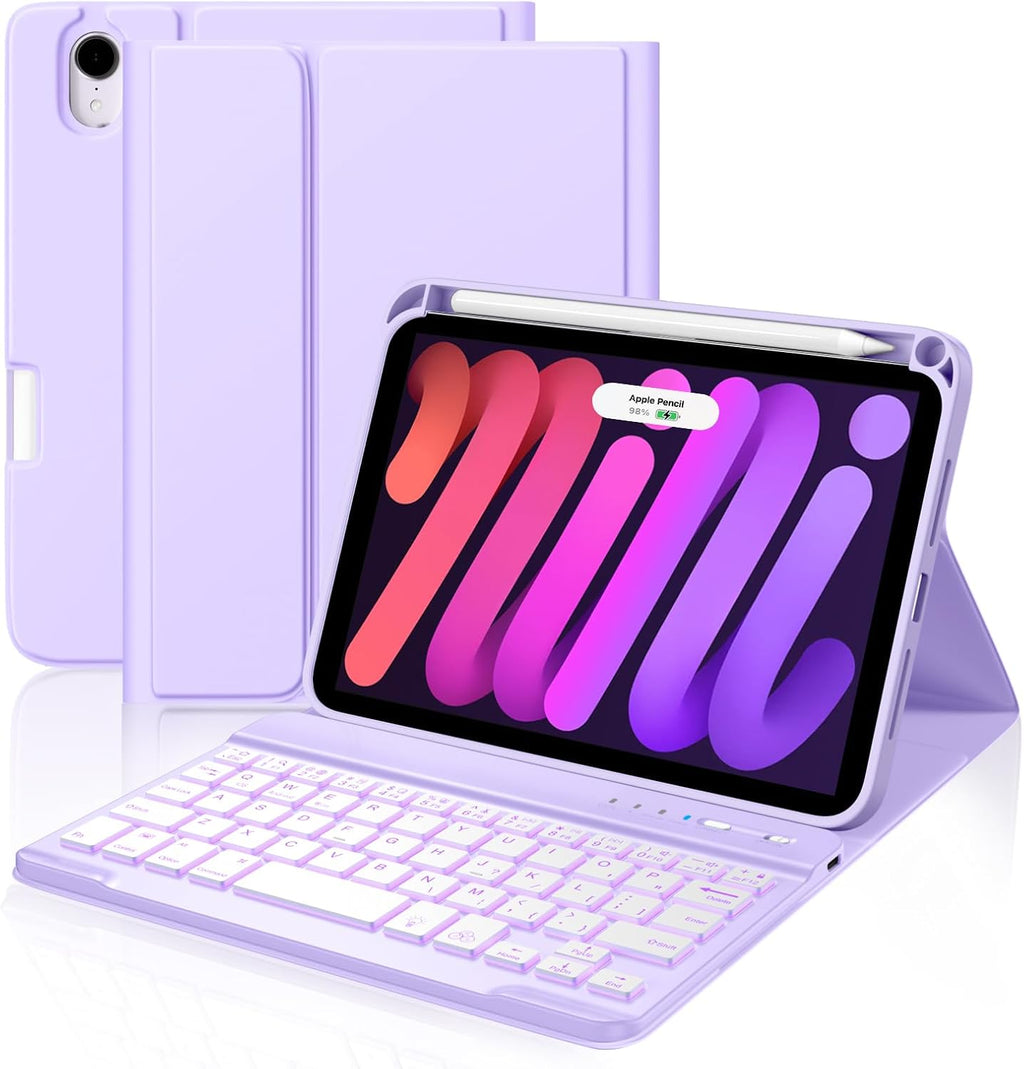 Getino for iPad Mini 7 (A17 Pro)/ Mini 6 Case with Keyboard, 7 Color Backlit Detachable for iPad Mini Keyboard Case, 8.3 inch