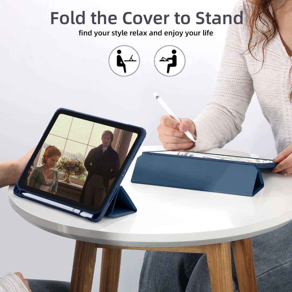Getino Compatible with Apple iPad 10th/11th Generation A16 Case 11 inch Clear Back Cover with Pencil Holder, Navy Blue