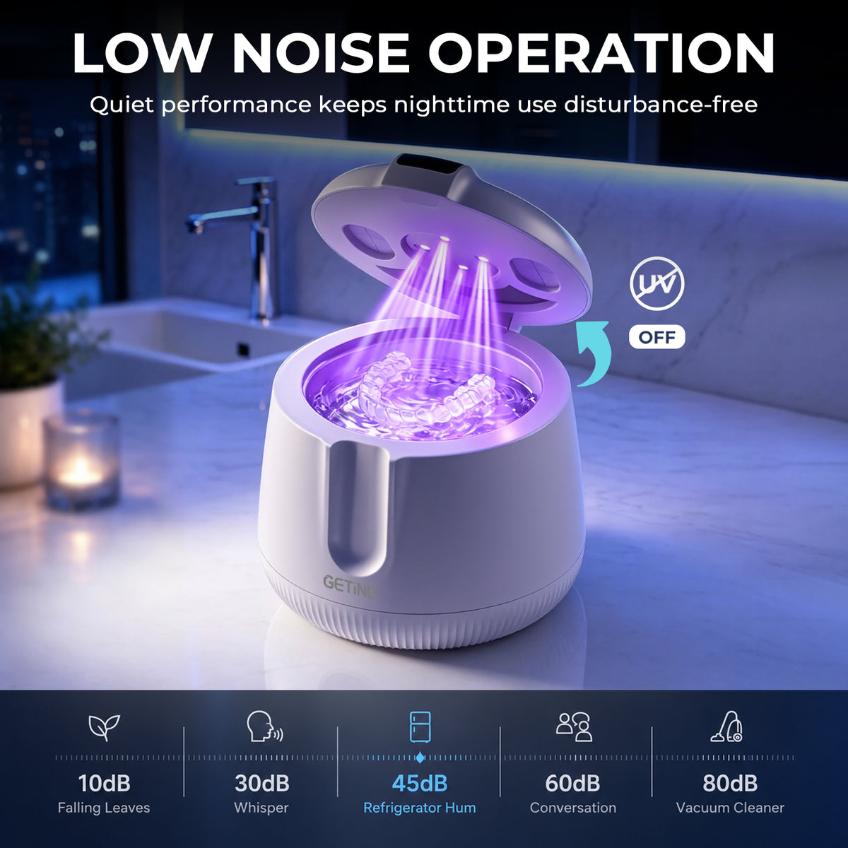 Getino Ultrasonic Retainer Cleaner Machine 48kHz Ultrasonic Denture Jewelry Cleaner for Mouth Guards, Night Guards, Braces, Aligner, Dental Pod, Toothbrush Heads, 200ml
