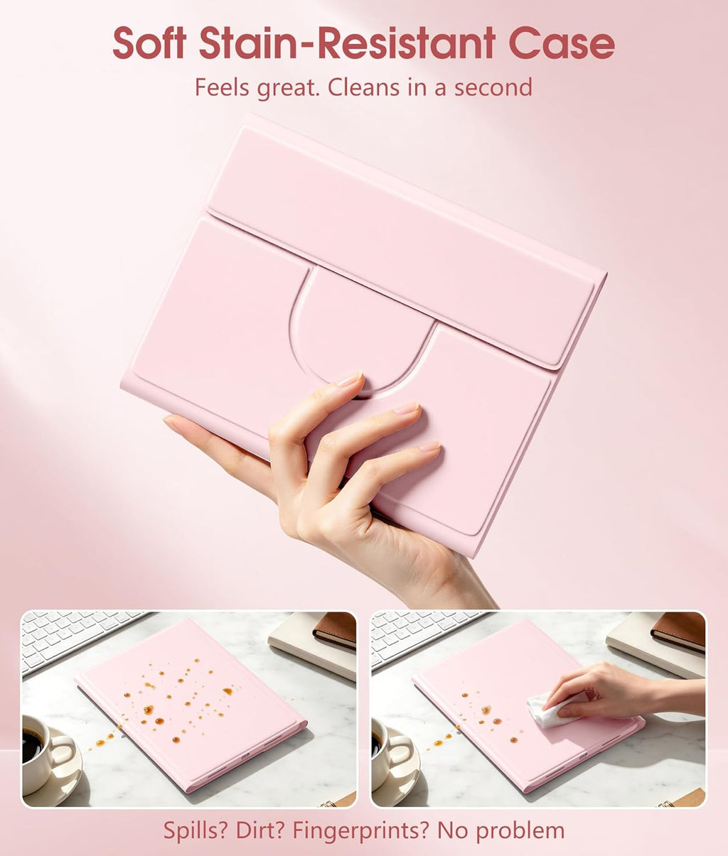 Getino for iPad A16 11th 10th Generation Case with Keyboard and Mouse 360° Rotatable Magnetic Detachable Backlit Keyboard Case Cover with Pencil Holder for Apple iPad 10th 11th Gen 11 inch, Pink