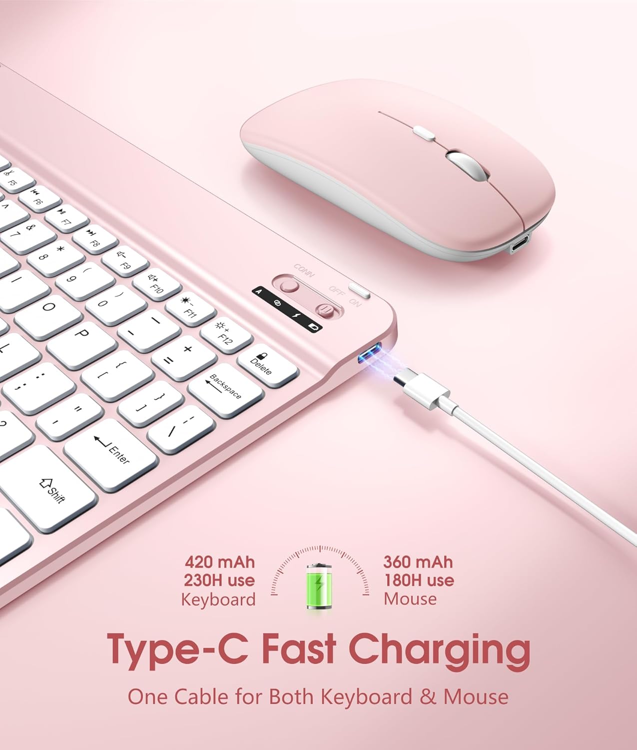 Getino for iPad A16 11th 10th Generation Case with Keyboard and Mouse 360° Rotatable Magnetic Detachable Backlit Keyboard Case Cover with Pencil Holder for Apple iPad 10th 11th Gen 11 inch, Pink
