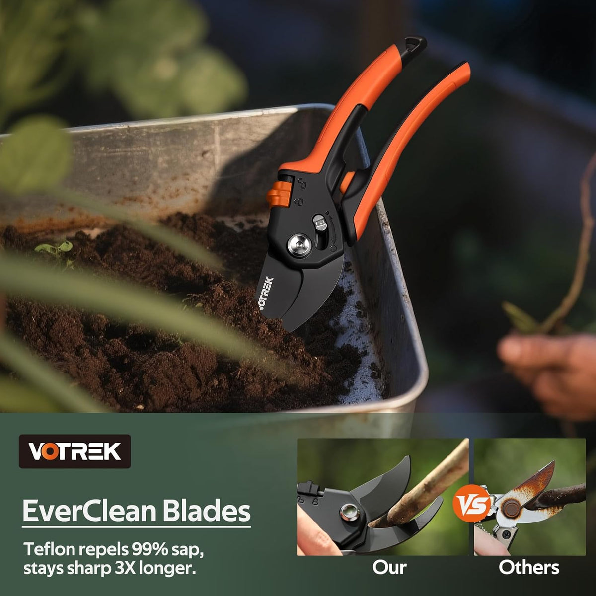 VOTREK Bypass Pruning Shears 5/8" Heavy Duty Garden Scissors Clippers Hand Pruners for Gardening Grass Branch Plant Flower