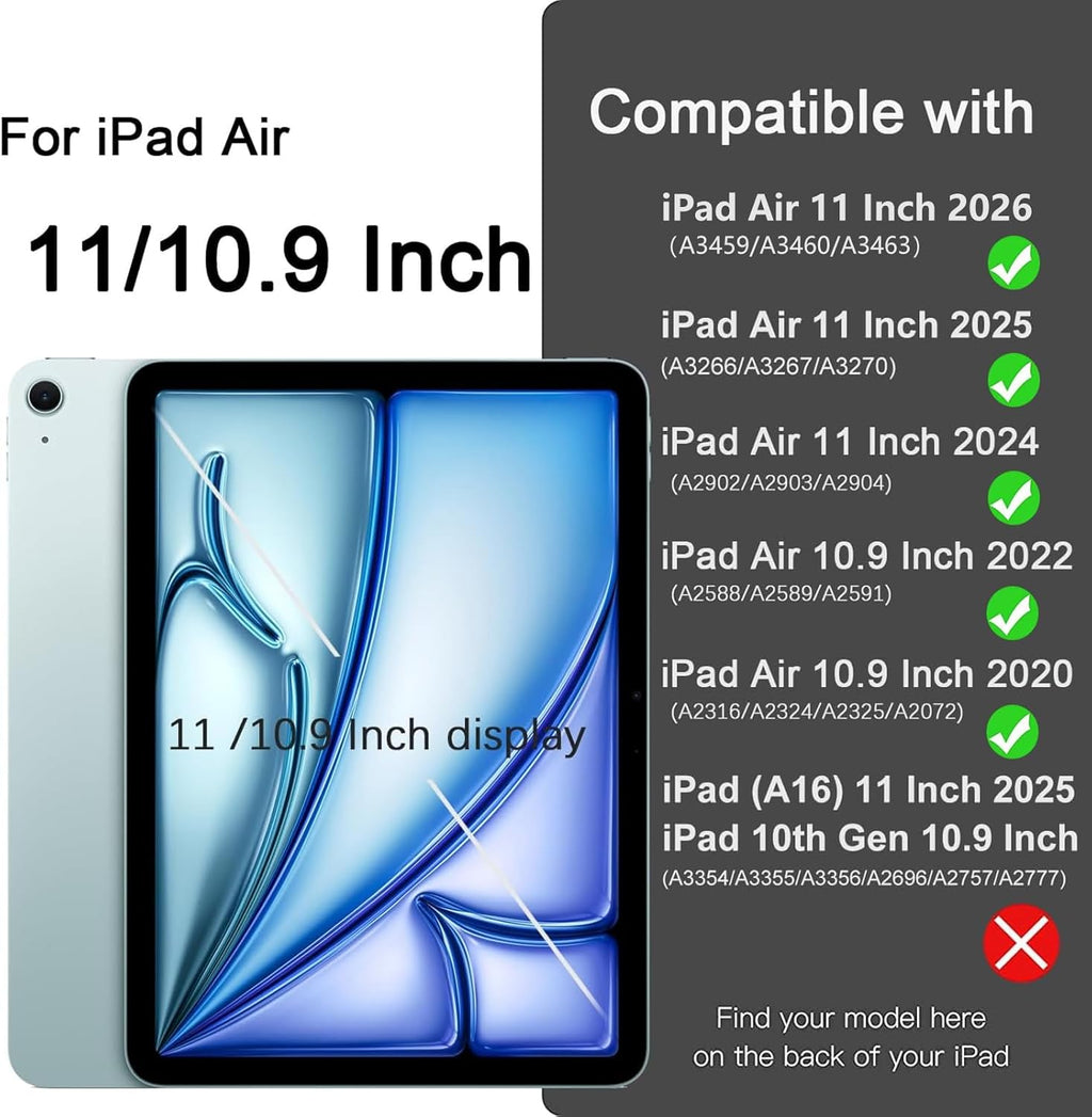 Getino Compatible With iPad Air 11 inch (M4/M3/M2) /Air 5th/ Air 4th Generation Case with Pencil Holder
