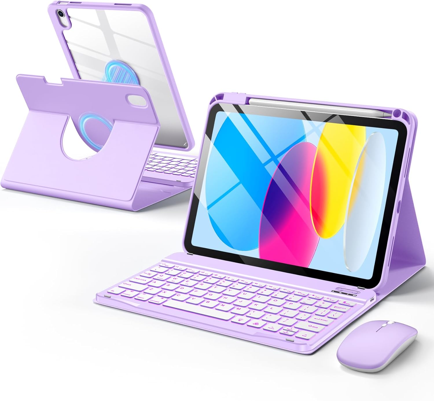 Getino for iPad A16 11th 10th Generation Case with Keyboard and Mouse 360° Rotatable Magnetic Detachable Backlit Keyboard Case Cover with Pencil Holder for Apple iPad 10th 11th Gen 11 inch, Pink