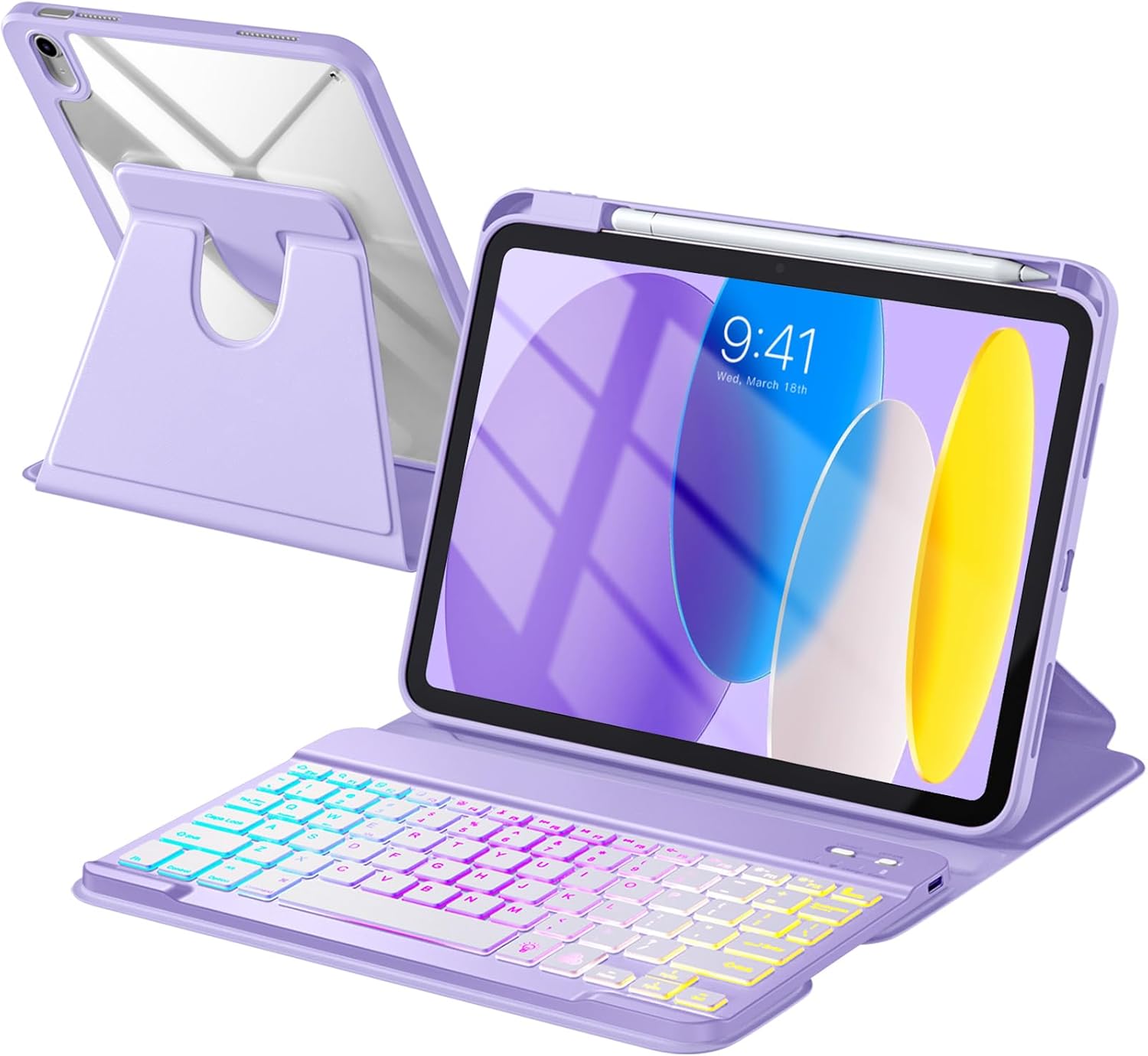 Getino Compatible with Apple iPad A16 11th 10th Generation Case with Keyboard 360° Rotatable 7 Colors Backlit Detachable Keyboard Case Cover for iPad 10th Gen 10.9 inch & iPad 11th Gen 11 inch