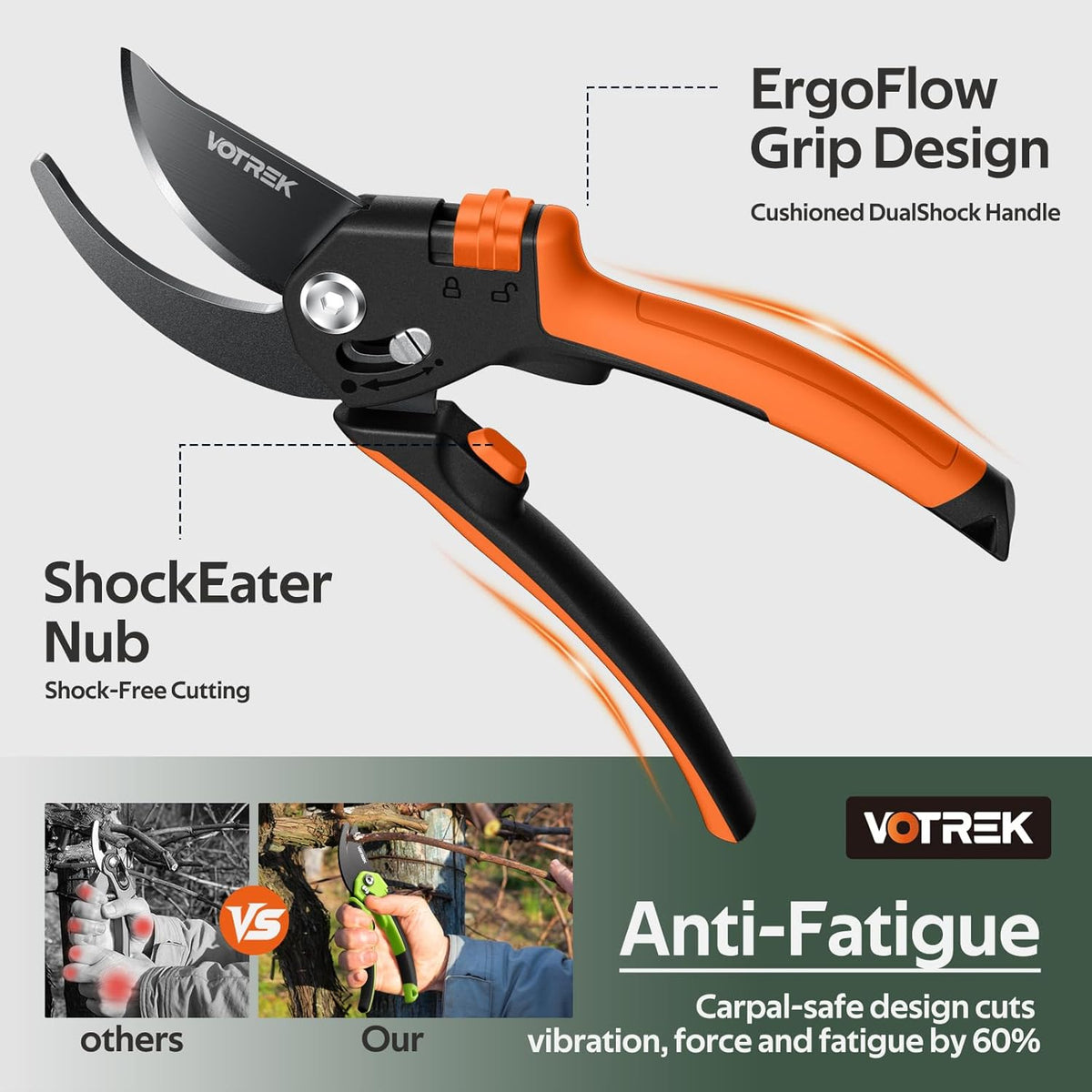 VOTREK Bypass Pruning Shears 5/8" Heavy Duty Garden Scissors Clippers Hand Pruners for Gardening Grass Branch Plant Flower