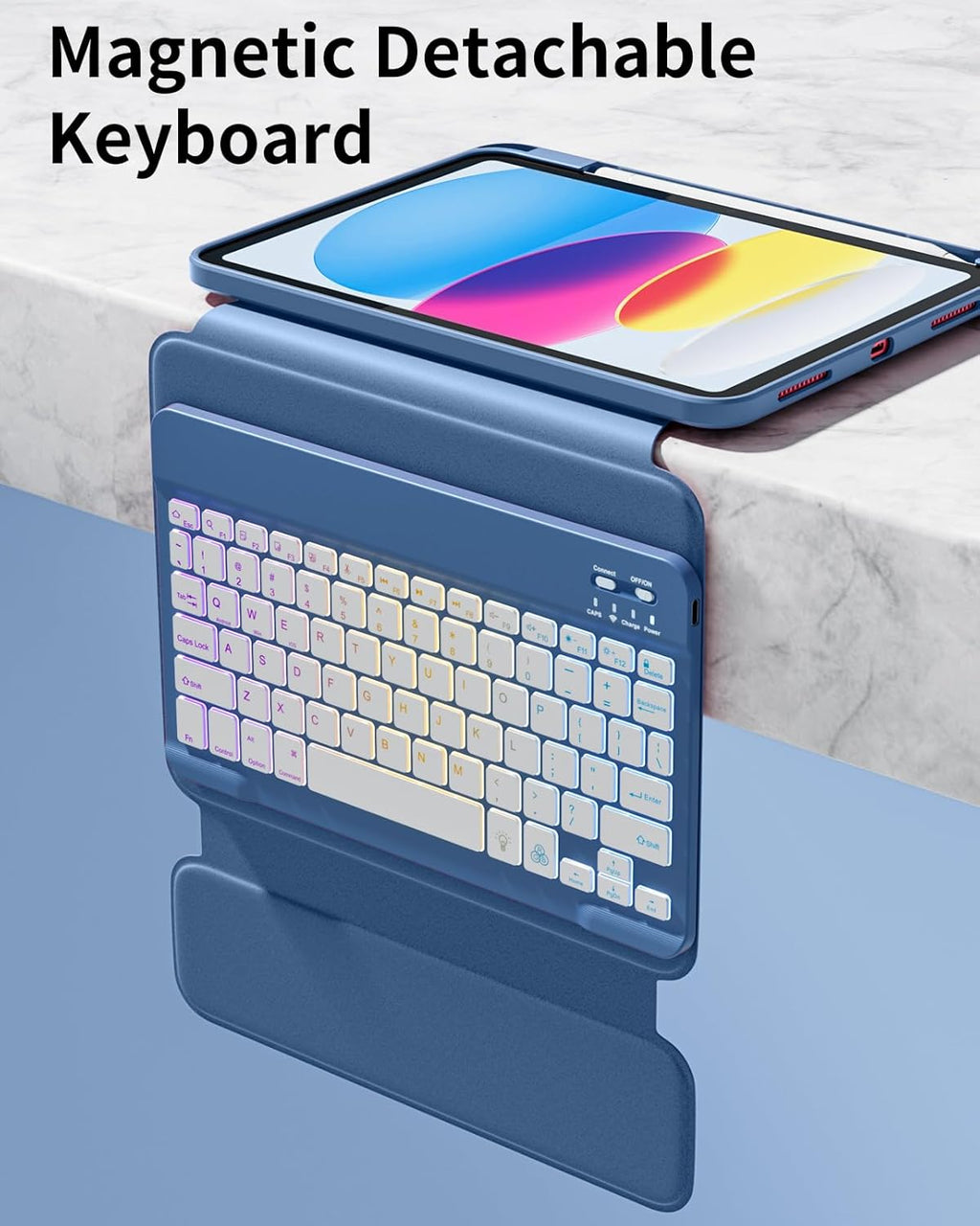 Getino Compatible with Apple iPad A16 11th 10th Generation Case with Keyboard 360° Rotatable 7 Colors Backlit Detachable Keyboard Case Cover for iPad 10th Gen 10.9 inch & iPad 11th Gen 11 inch
