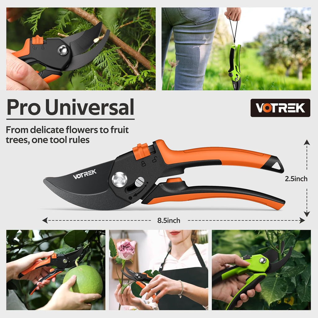 VOTREK Bypass Pruning Shears 5/8" Heavy Duty Garden Scissors Clippers Hand Pruners for Gardening Grass Branch Plant Flower