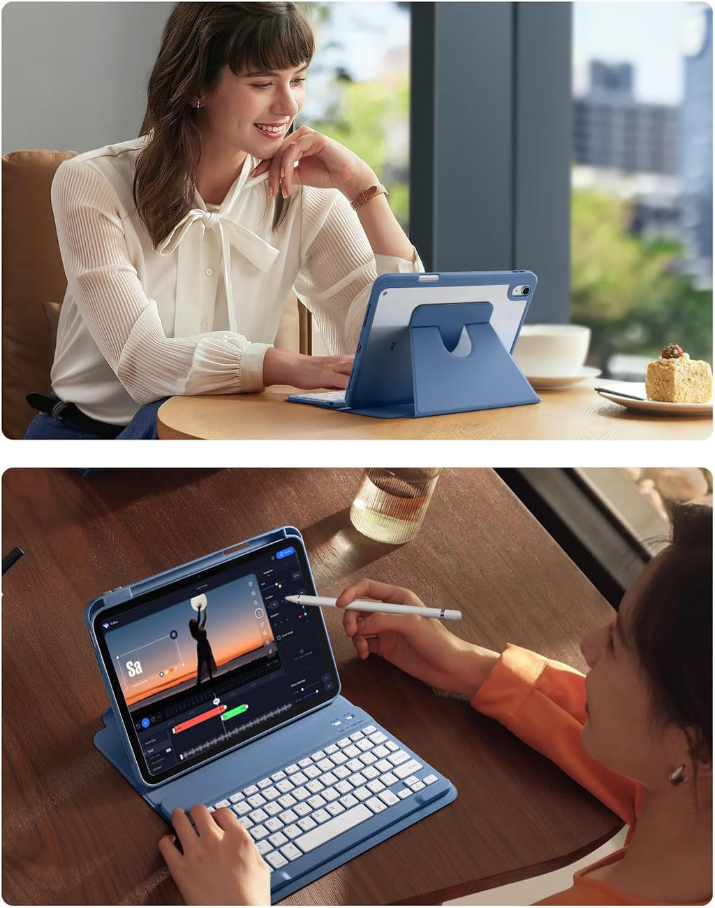 Getino Compatible with Apple iPad A16 11th 10th Generation Case with Keyboard 360° Rotatable 7 Colors Backlit Detachable Keyboard Case Cover for iPad 10th Gen 10.9 inch & iPad 11th Gen 11 inch