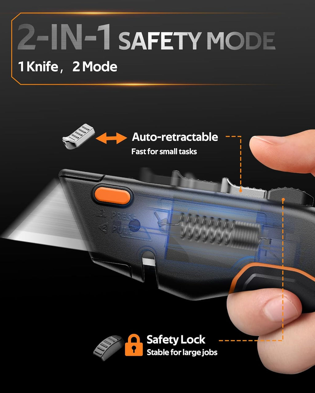 VOTREK Box Cutter Retractable Utility Knife Heavy Duty Sharp Razor Knife for Cartons, Cardboard and Boxes, with 6 Extra Blades