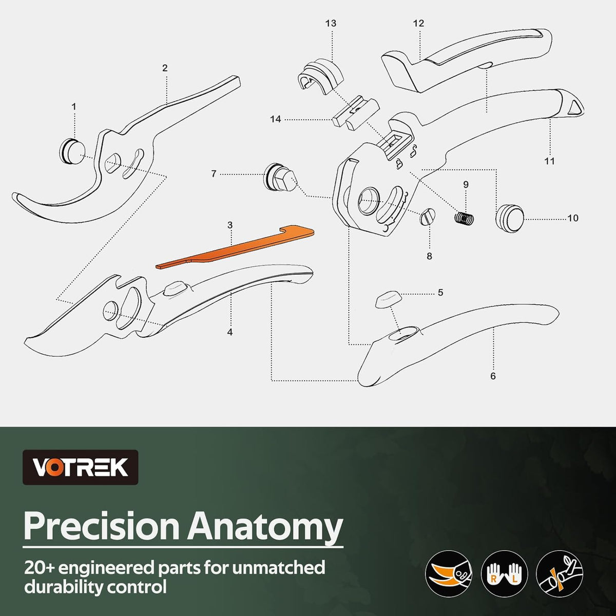 VOTREK Bypass Pruning Shears 5/8" Heavy Duty Garden Scissors Clippers Hand Pruners for Gardening Grass Branch Plant Flower