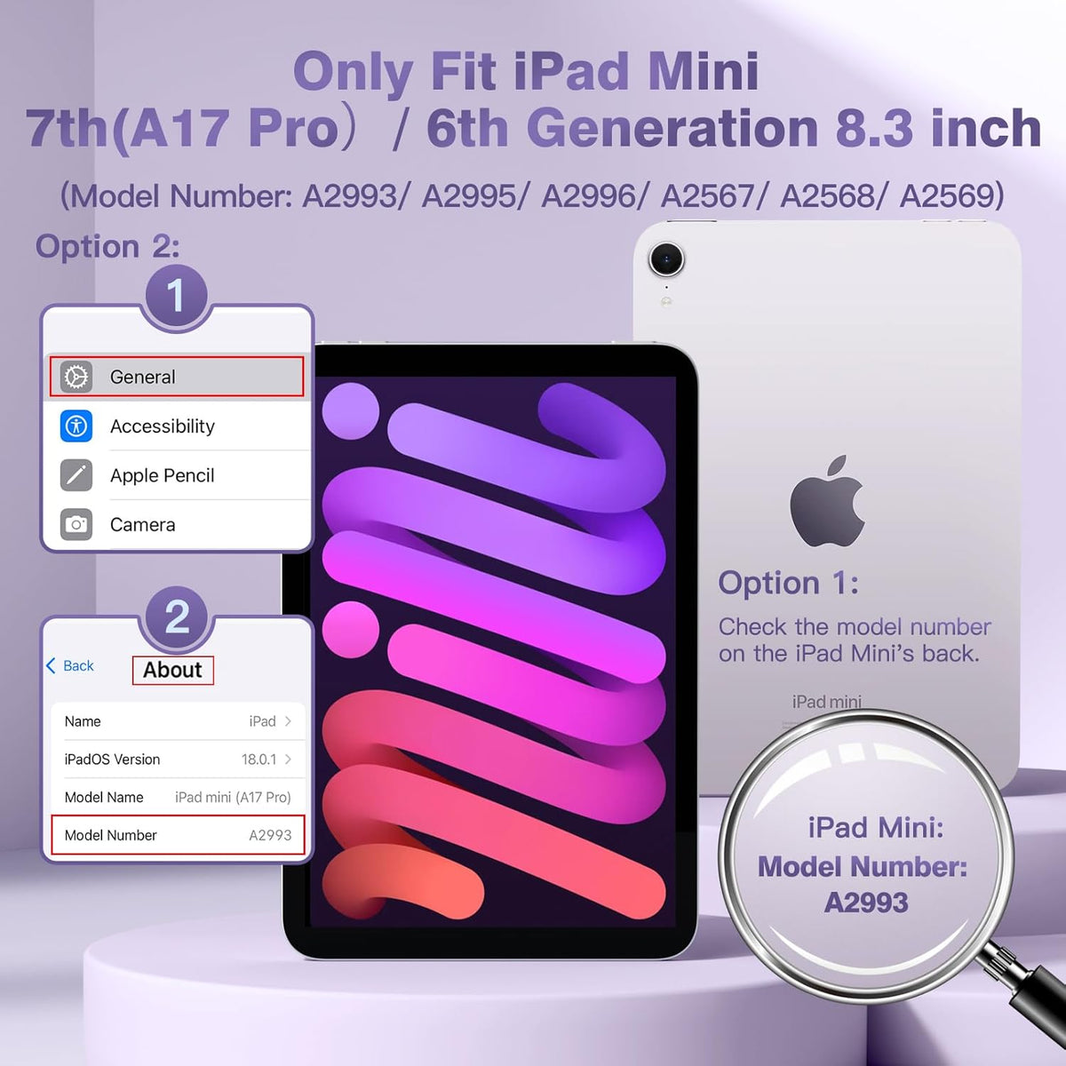 Getino for iPad Mini 7 (A17 Pro)/ Mini 6 Case with Keyboard, 7 Color Backlit Detachable for iPad Mini Keyboard Case, 8.3 inch