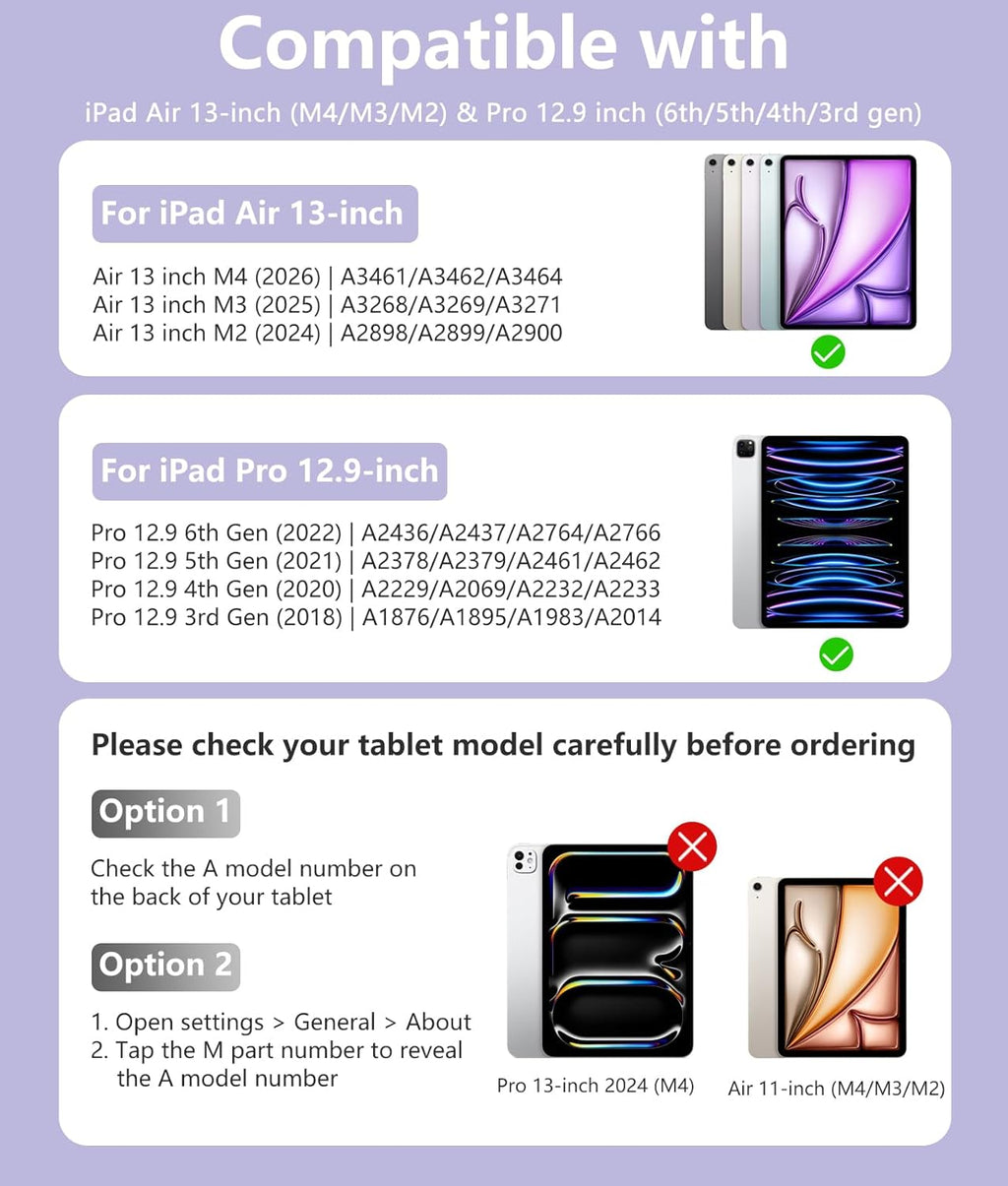 Getino for iPad Air 13 (M4/M3/M2) & Pro 12.9 6th/ 5th/ 4th/ 3rd Gen Case with Keyboard – Multi-Touch Trackpad, 7-Color Backlit, Detachable