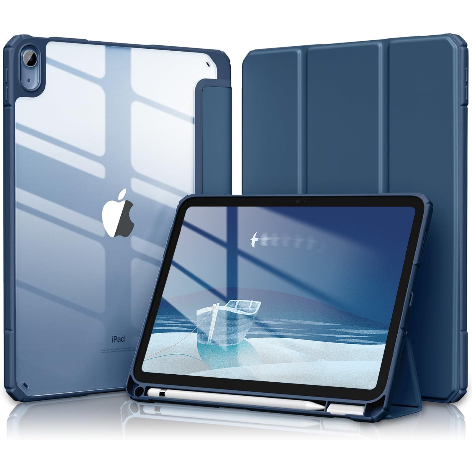 Getino Compatible with Apple iPad 10th/11th Generation A16 Case 11 inch Clear Back Cover with Pencil Holder, Navy Blue