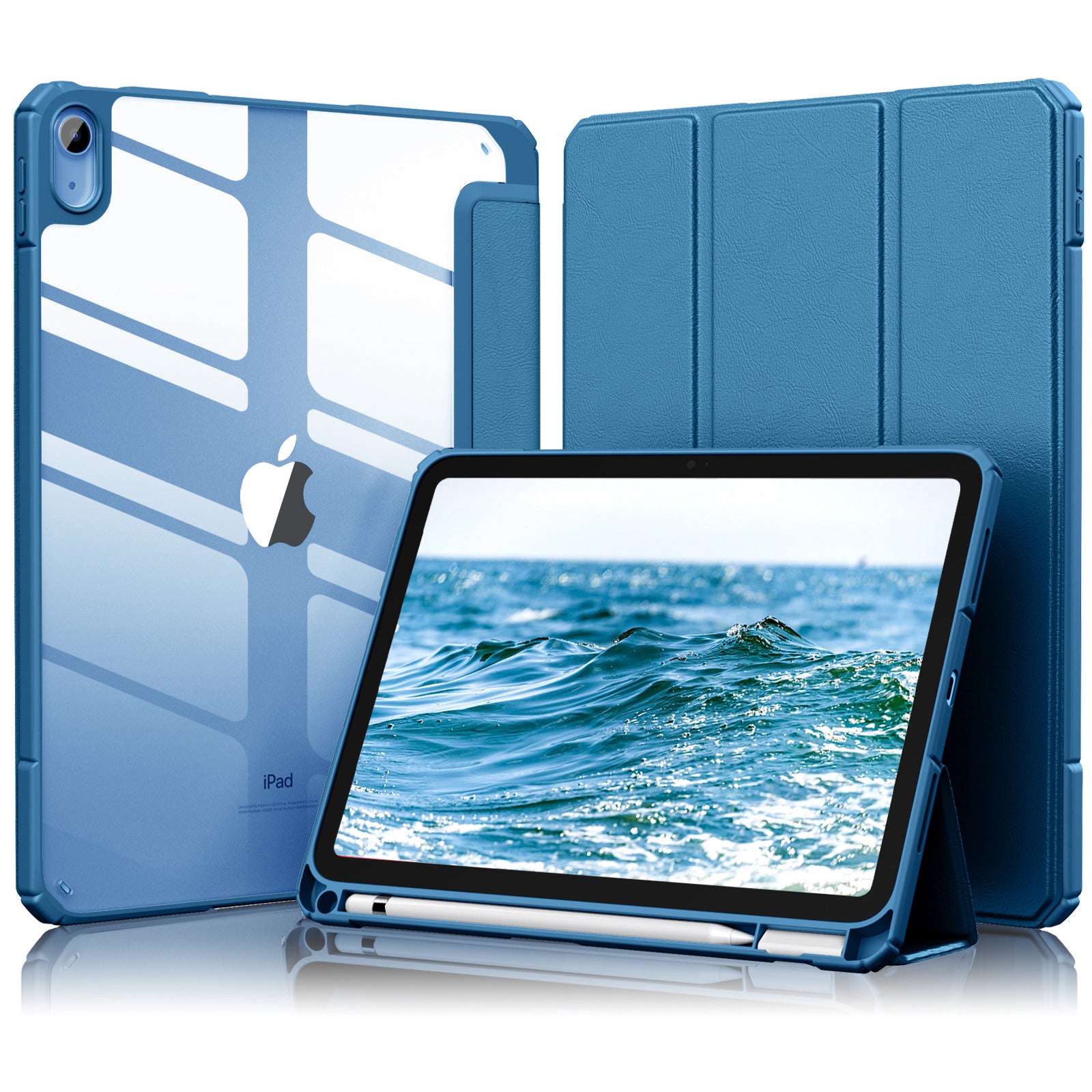 Getino Compatible with Apple iPad 10th/11th Generation A16 Case 11 inch Clear Back Cover with Pencil Holder, Navy Blue