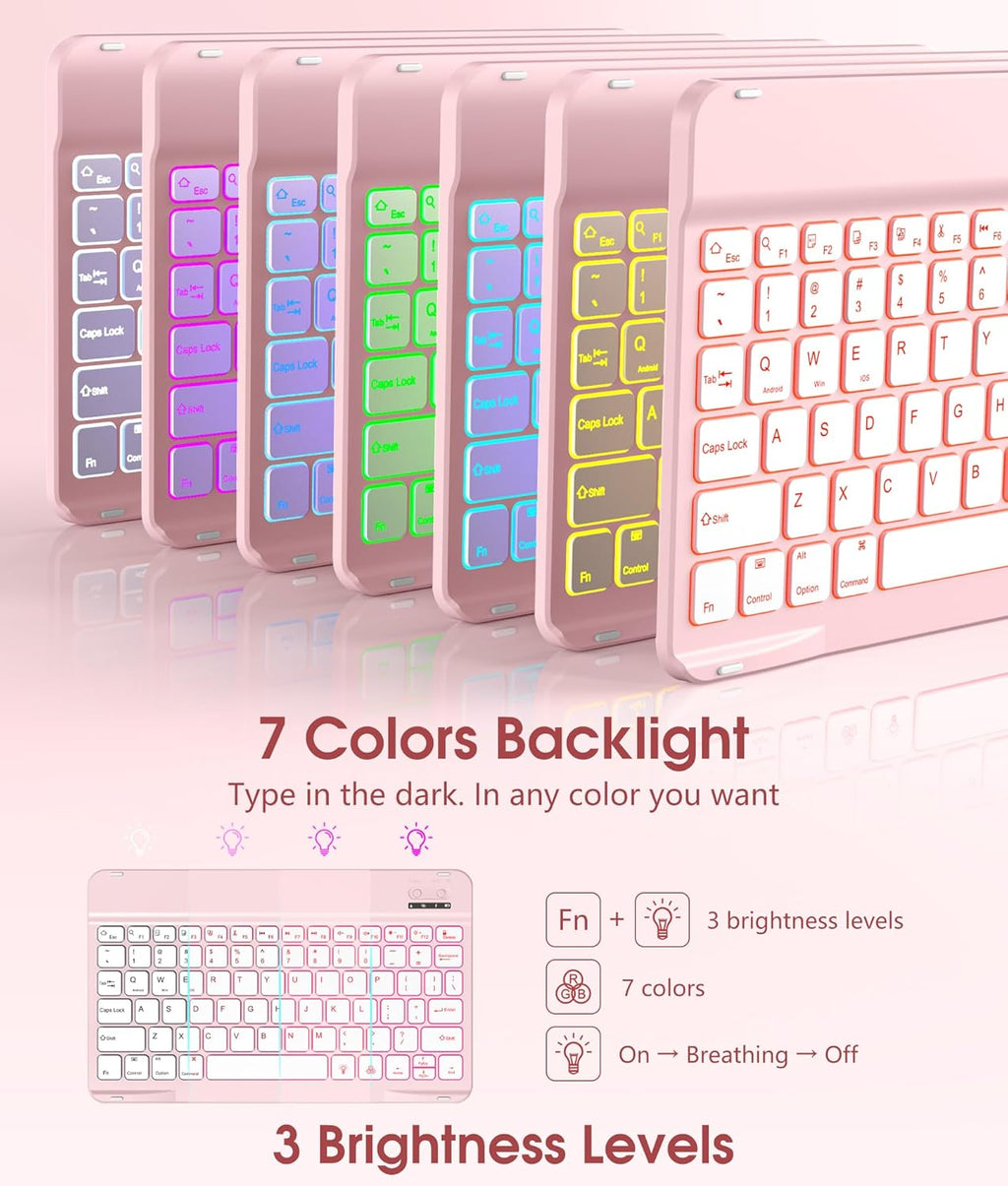 Getino for iPad A16 11th 10th Generation Case with Keyboard and Mouse 360° Rotatable Magnetic Detachable Backlit Keyboard Case Cover with Pencil Holder for Apple iPad 10th 11th Gen 11 inch, Pink