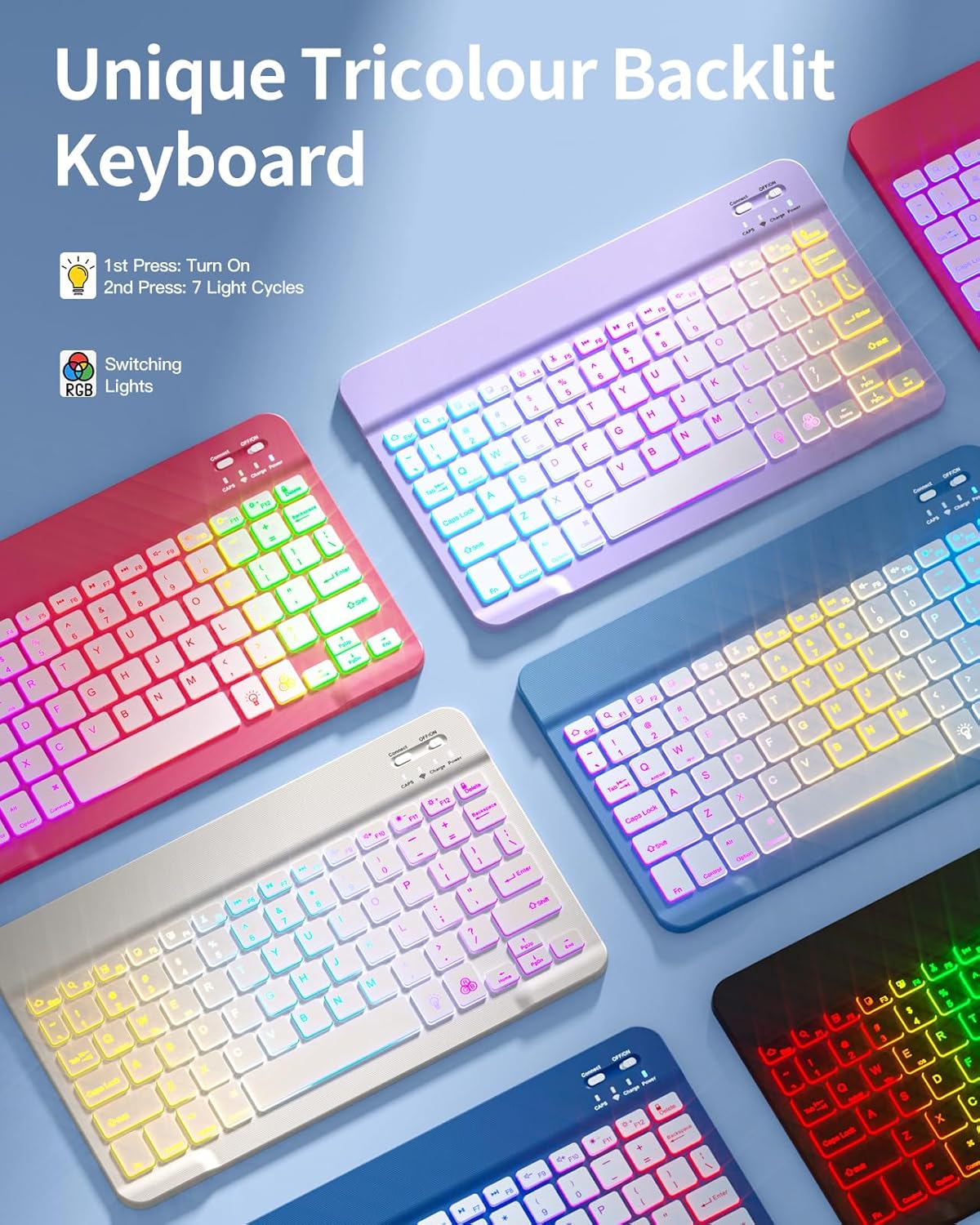 Getino Compatible with Apple iPad A16 11th 10th Generation Case with Keyboard 360° Rotatable 7 Colors Backlit Detachable Keyboard Case Cover for iPad 10th Gen 10.9 inch & iPad 11th Gen 11 inch