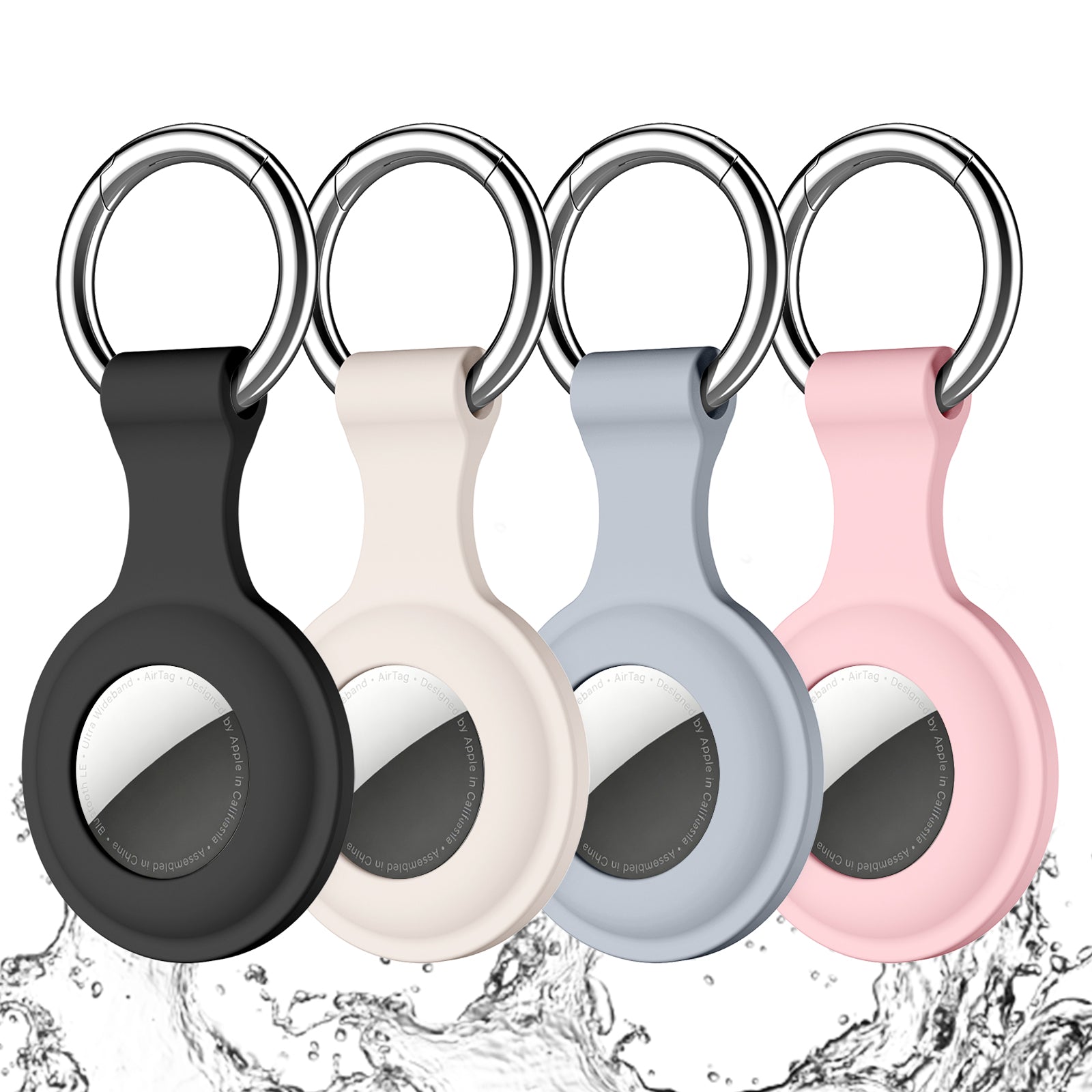Getino Compatible with Apple Airtag Holder Keychain 4 Pack Silicone Airtags Case for Cat Dog Collar