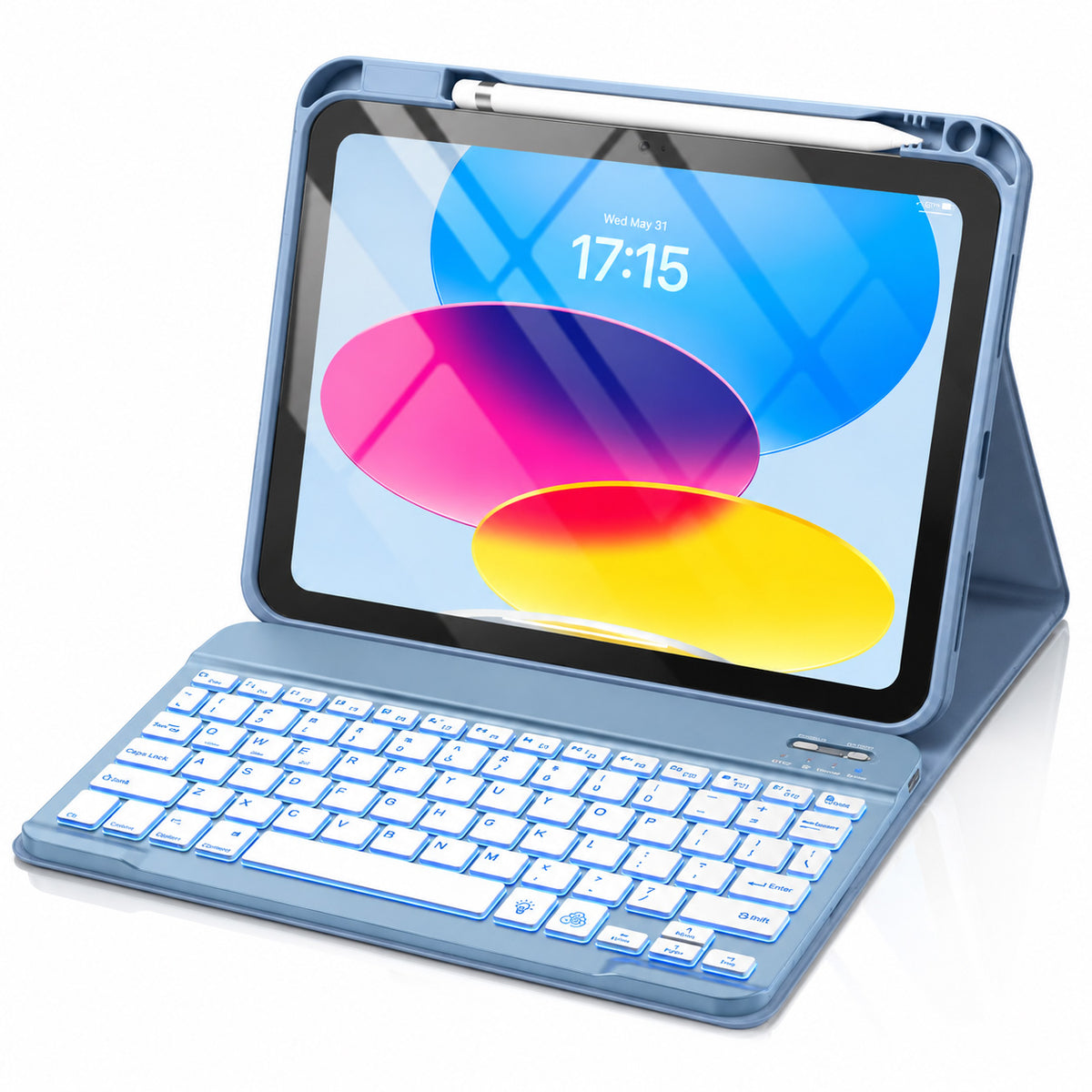 Getino Compatible with iPad 10th 11th Generation A16 Case with Keyboard 7 Colors Backlit Detachable Keyboard Cover with Pencil Holder for Apple iPad 11 inch 11th Gen 2025 & 10.9 inch 10th Gen 2022