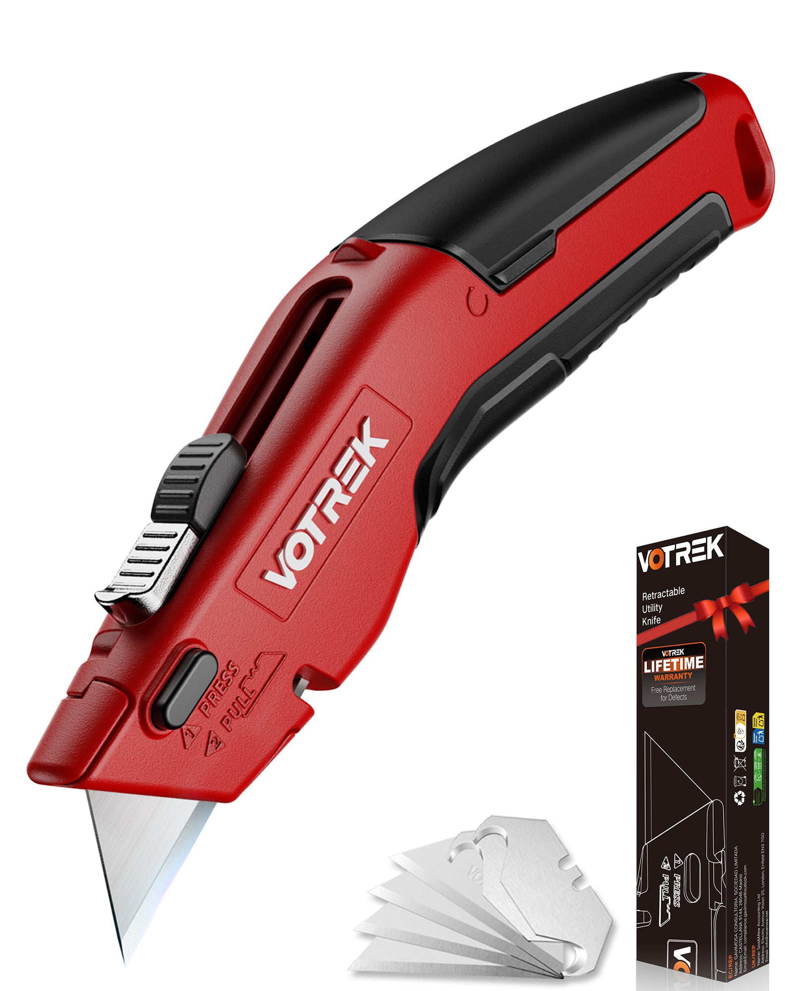 VOTREK Box Cutter Retractable Utility Knife Heavy Duty Sharp Razor Knife for Cartons, Cardboard and Boxes, with 6 Extra Blades