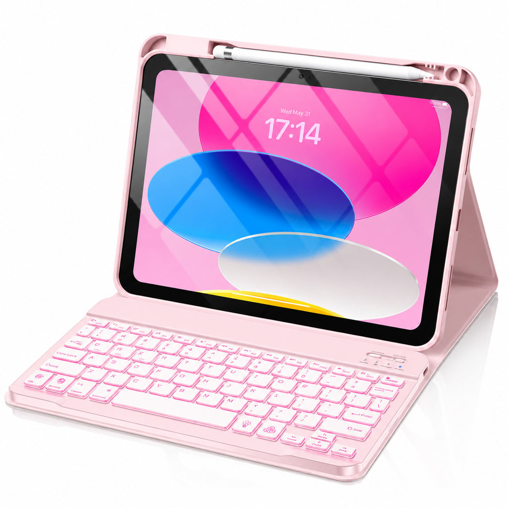 Getino Compatible with iPad 10th 11th Generation A16 Case with Keyboard 7 Colors Backlit Detachable Keyboard Cover with Pencil Holder for Apple iPad 11 inch 11th Gen 2025 & 10.9 inch 10th Gen 2022